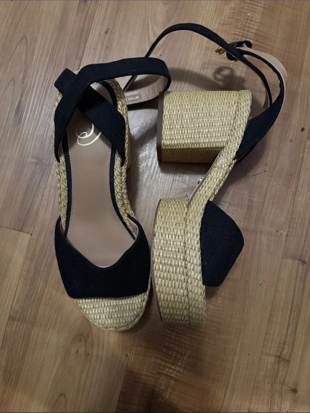 Sam Edelman Black and Tan Espadrille Wedge Sandals(11)